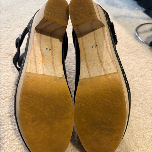 Free People Black Leather Clog Booties with Wood Platform - Picture 3 of 5